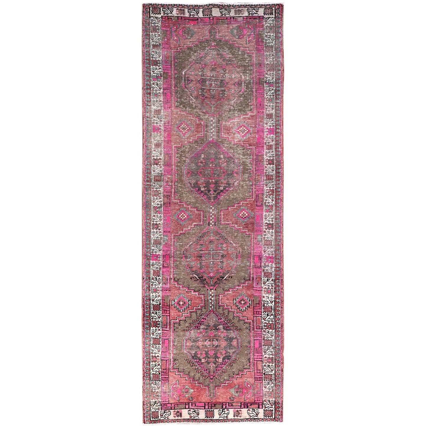 3'6"X10'9" Multicolored Soft Wool Zoroastrian Heris Runner Oriental Rug