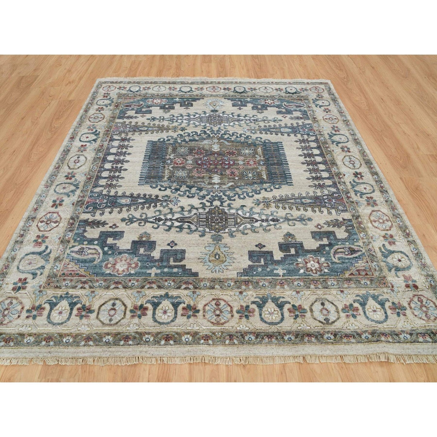 9'8"X10' Winter White Hand Knotted Viss Design Wool Square Oriental Rug