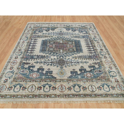 9'8"X10' Winter White Hand Knotted Viss Design Wool Square Oriental Rug