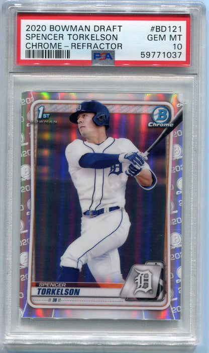 Spencer Torkelson 2020 Bowman Draft Chrome Refractor Rc #Bd121 Psa Graded 10