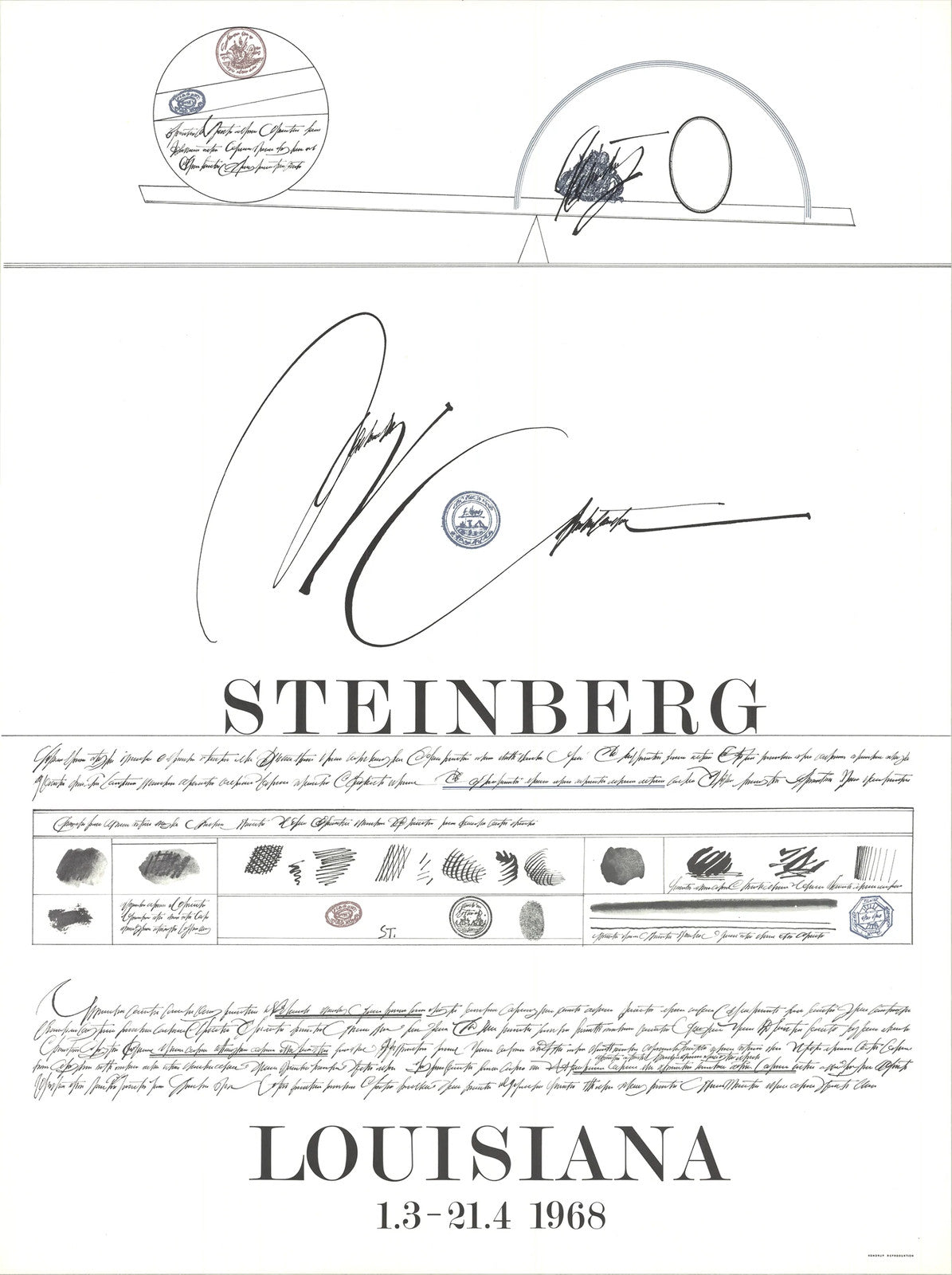 Saul Steinberg Louisiana " Offset Lithograph Modernism Black & W