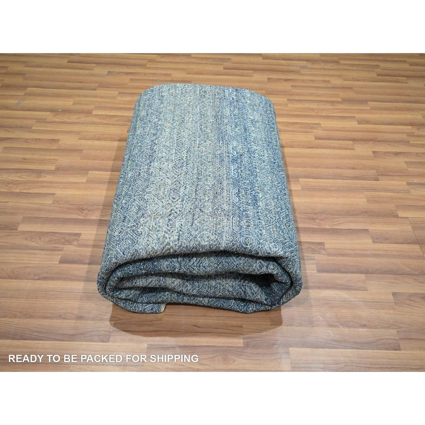 8'X10' Denim Blue Repetitive Diamond Design Pure Wool Hand Knotted Rug