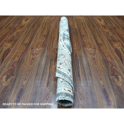 4'X4' Gray Peshawar With Heriz Design Shiny Wool Round Hand Knotted Rug