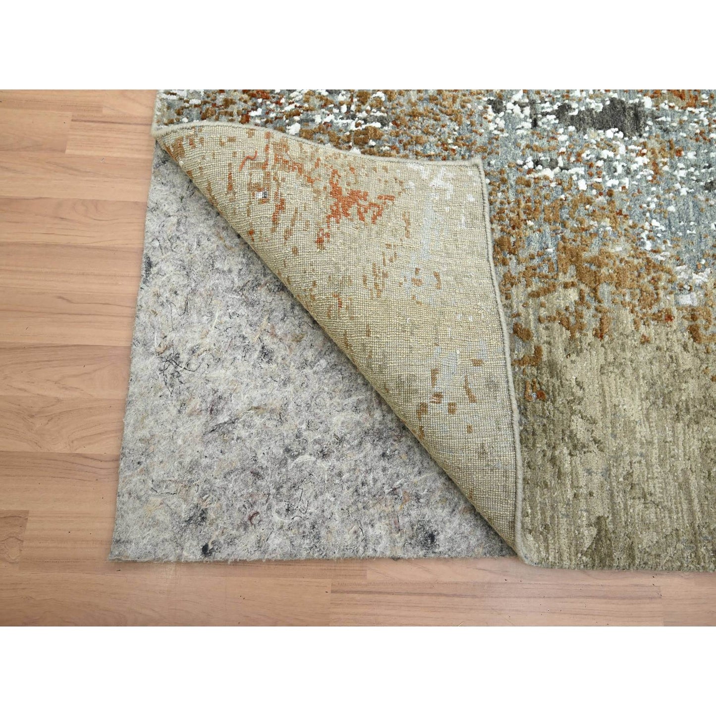 6'1"X9'1" Gray-Brown Abstract Design Pure Wool Hand Knotted Oriental Rug