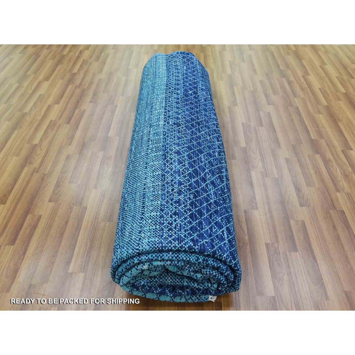 10'X14'1" Blue Chiaroscuro Collection Hand Knotted Wool Oriental Rug