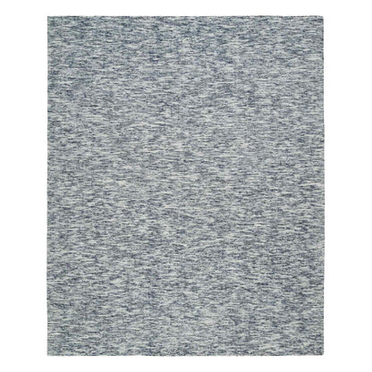 8'1"X10' Blue Hand Loomed Modern Striae Design Pure Wool Rug