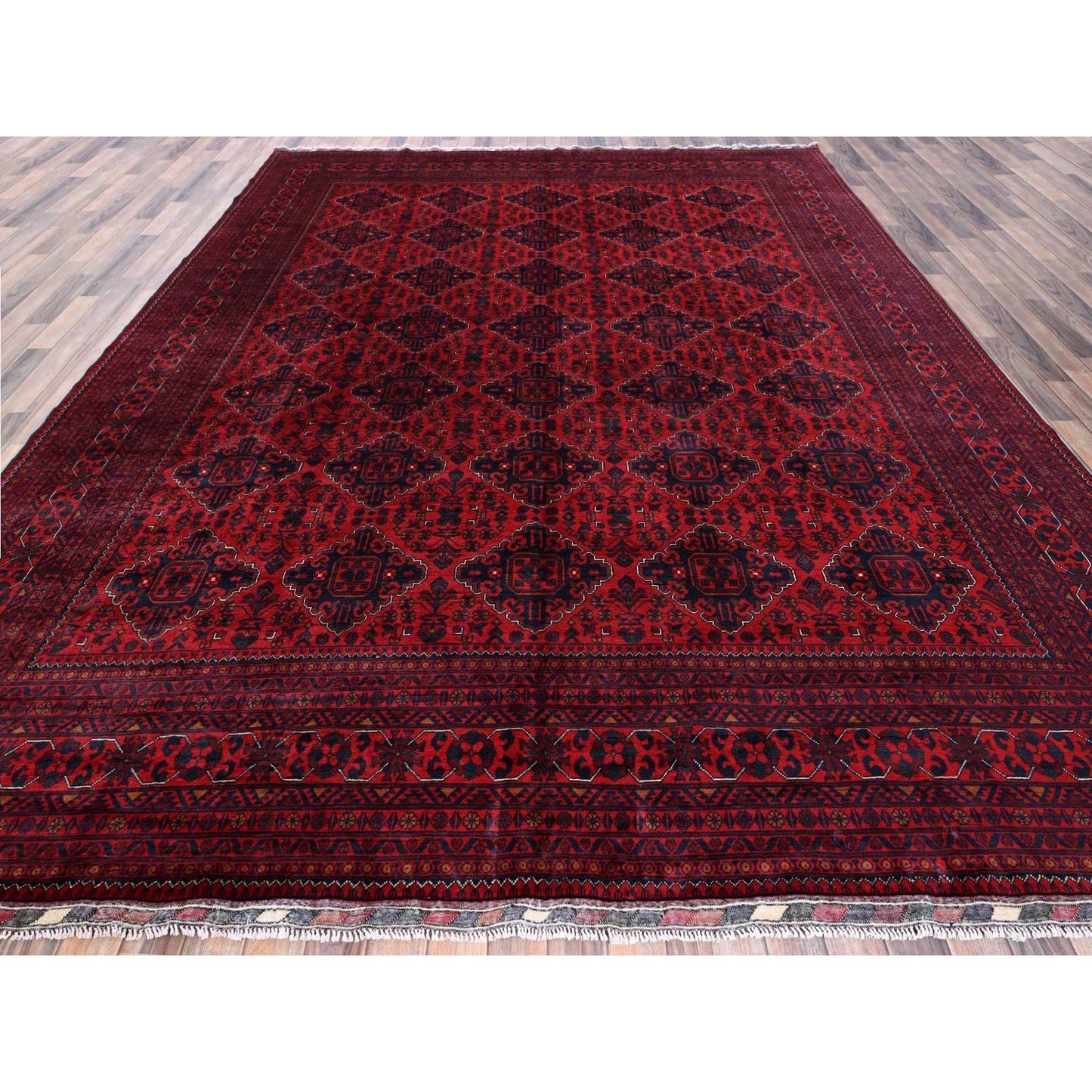 9'10"X12'8" Red Afghan Khamyab Geometric Design Hand Knotted Soft Wool Rug