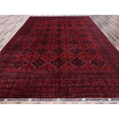 9'10"X12'8" Red Afghan Khamyab Geometric Design Hand Knotted Soft Wool Rug