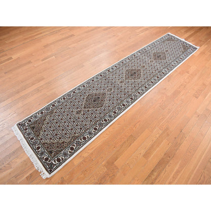 2'7"X11'10" Ivory Wool And Silk Tebraz Mahi Hand Knotted Runner Rug