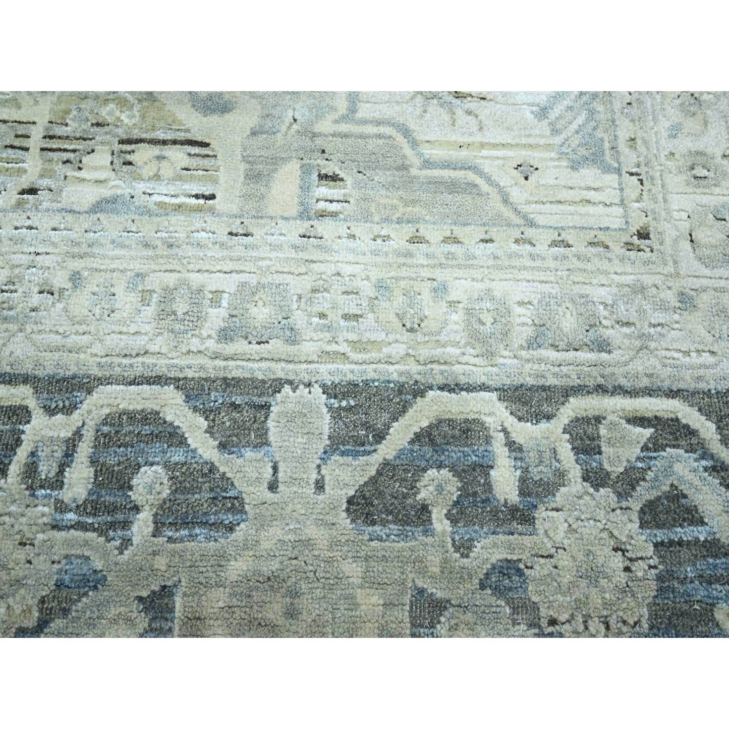 8'X9'10" Misty Gray Hand Knotted Oushak Design Silk And Oxidized Wool Rug