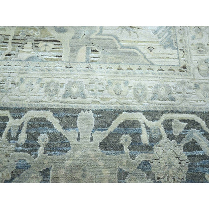 8'X9'10" Misty Gray Hand Knotted Oushak Design Silk And Oxidized Wool Rug