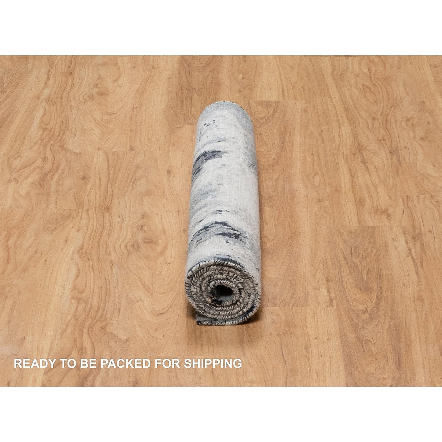 3'1"X5'3" Black Abstract Design Wool And Silk Hand Knotted Oriental Rug