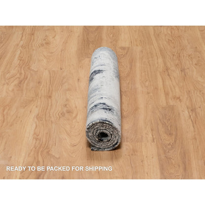 3'1"X5'3" Black Abstract Design Wool And Silk Hand Knotted Oriental Rug