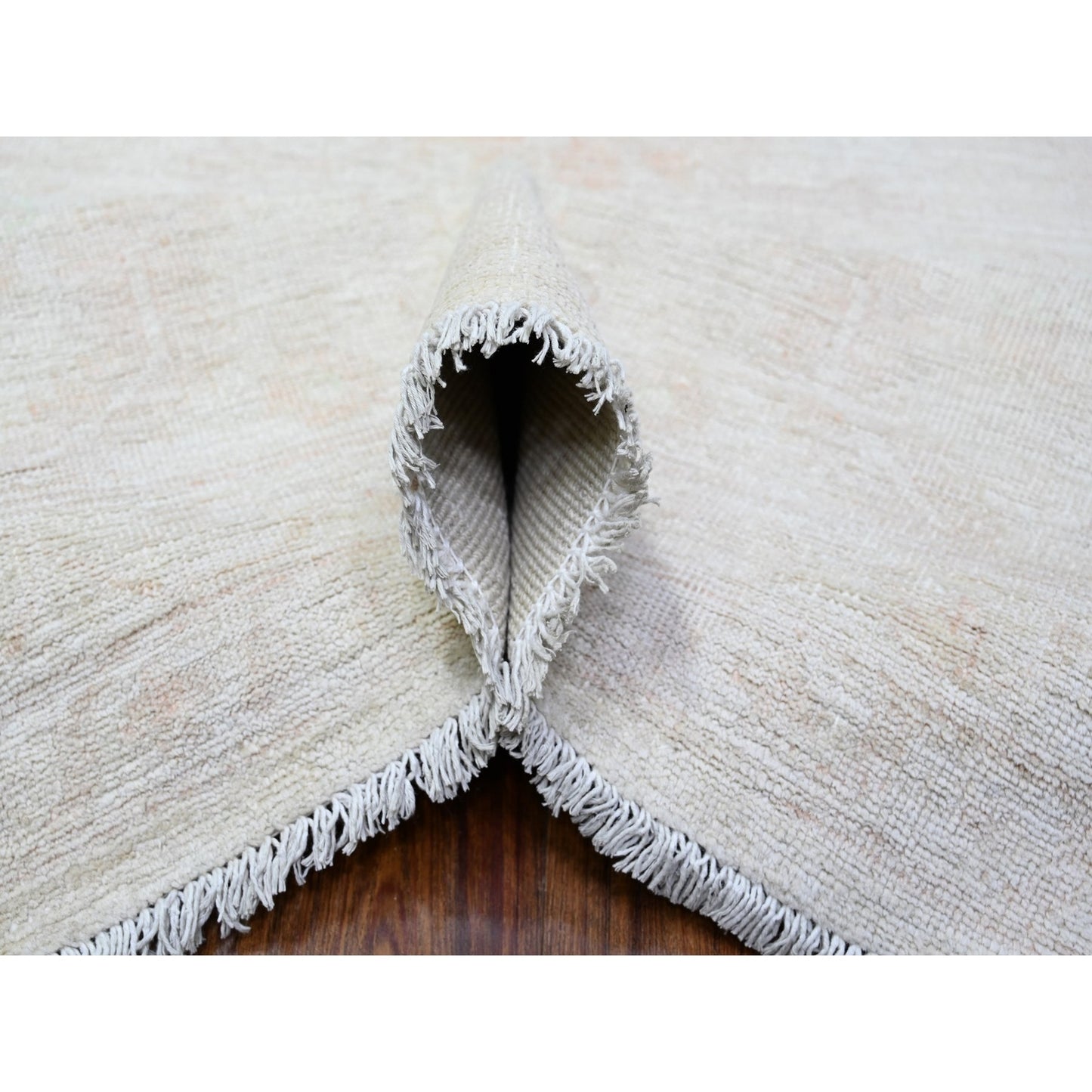 9'8"X13'1" Shoreline Gray Hand Knotted Soft Wool White Wash Peshawar Rug