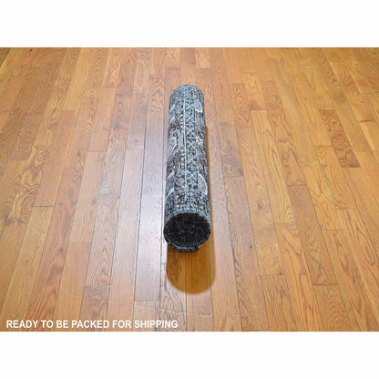 2'7"X8'1" Silk With Textured Wool Hi-Low Pile Mamluk Design Runner Rug