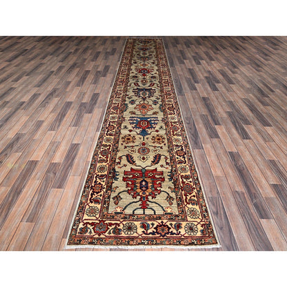 2'10"X15' Oyster Gray Heris Design Soft Wool Hand Knotted Xl Runner Rug