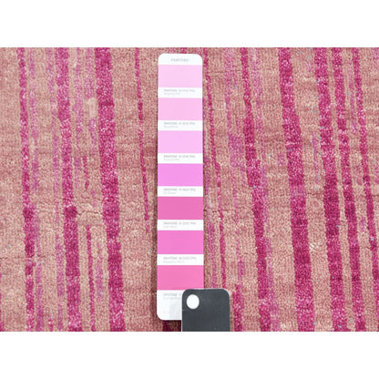 10'X14'3" Pink Natural Wool Hand Knotted Vertical Ombre Design Rug