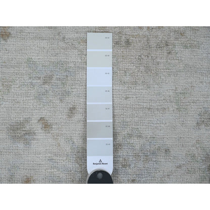 2'10"X19' White Angora Oushak Leaf Design Wool Hand Knotted Runner Rug