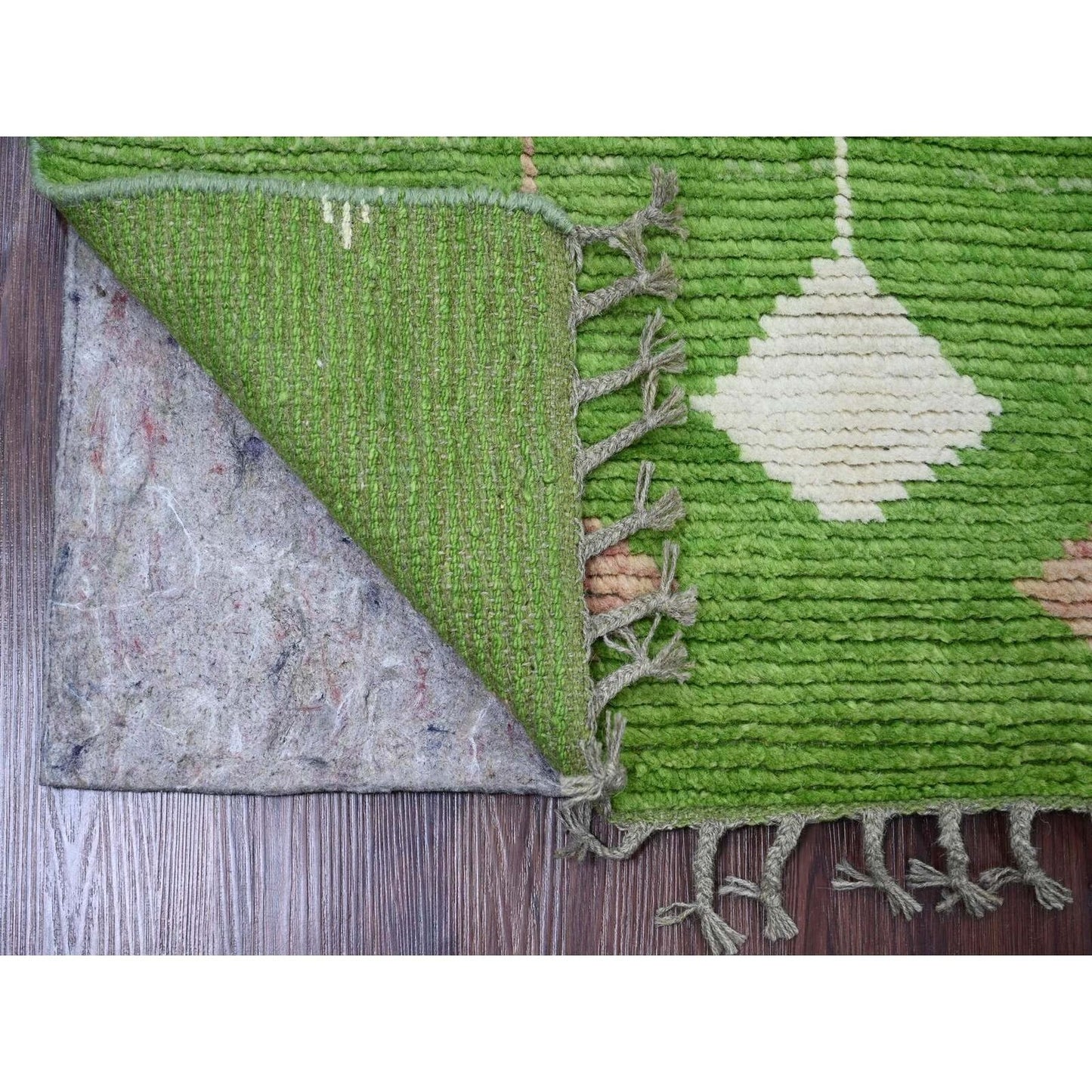 2'5"X9' Green Geometric Moroccan Weave Soft Wool Hand Knotted Runner Rug