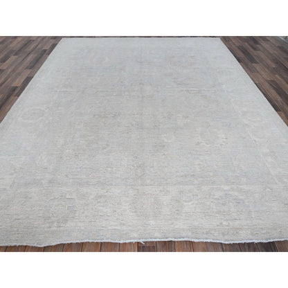 8'X9'10" Cloud Gray White Wash Peshawar Hand Knotted 100% Wool Oriental Rug
