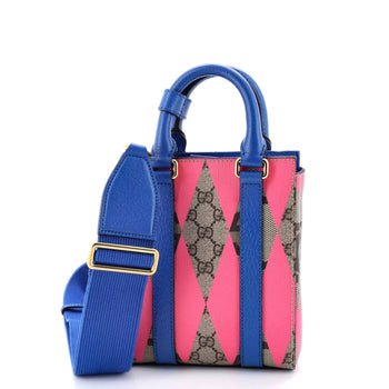 Gucci Convertible Open Tote Rhombus Gg Coated Canvas With Leather Mini