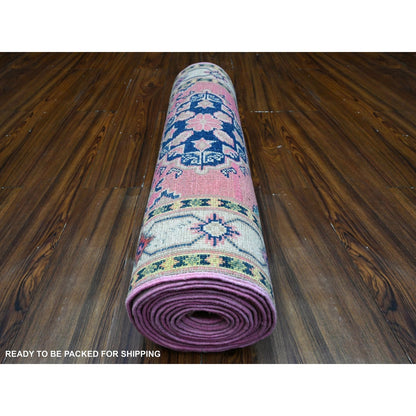 2'6"X15'6" Azalea Pink Pure Wool Fusion Kazak Runner Oriental Rug