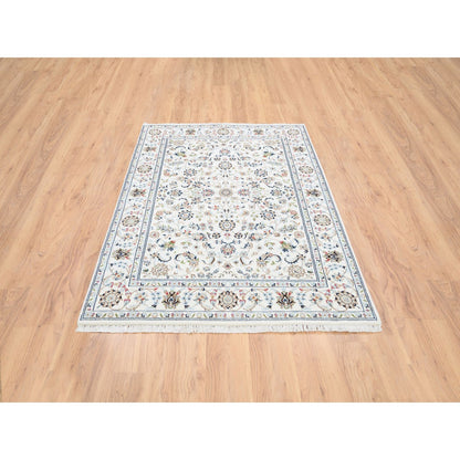 4'10"X6'8" Ivory Nain Flower Design 250 Kpsi Wool Hand Knotted Rug