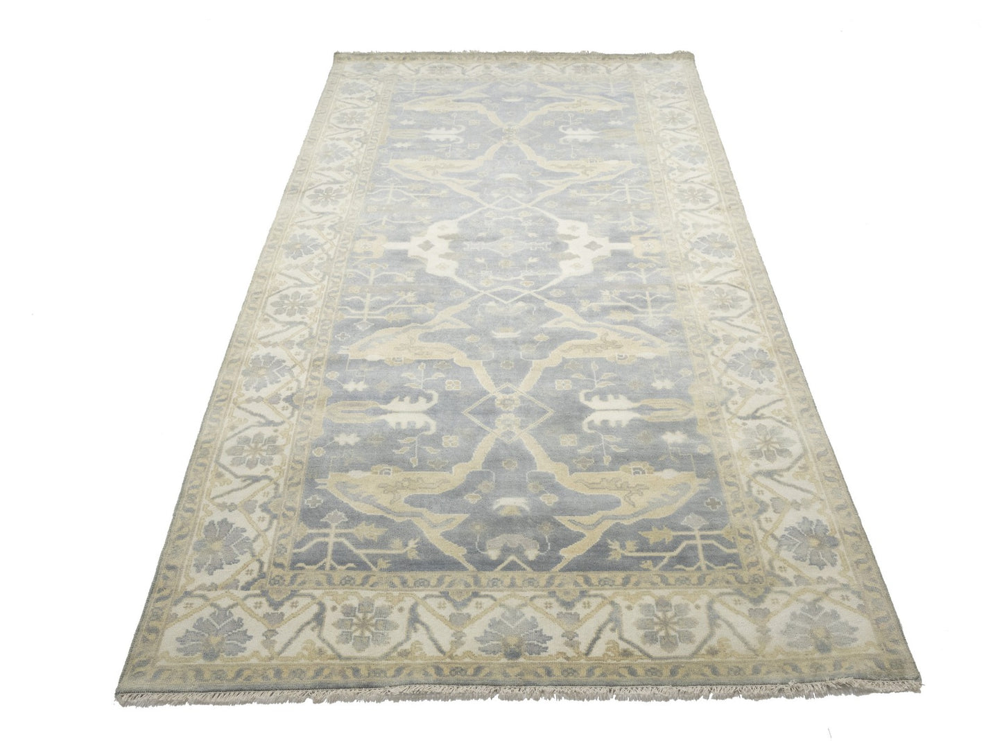 Muted 8X16 Gray Floral Oushak Oriental Rug Handmade Oversized Area Carpet