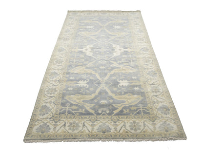 Muted 8X16 Gray Floral Oushak Oriental Rug Handmade Oversized Area Carpet