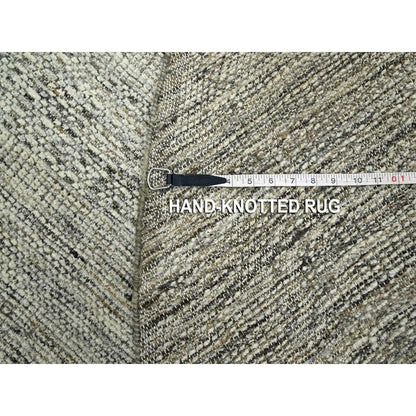 6'X6' Acorn Brown Pure Wool Rug Hand Knotted Oxidized Grass Design Round