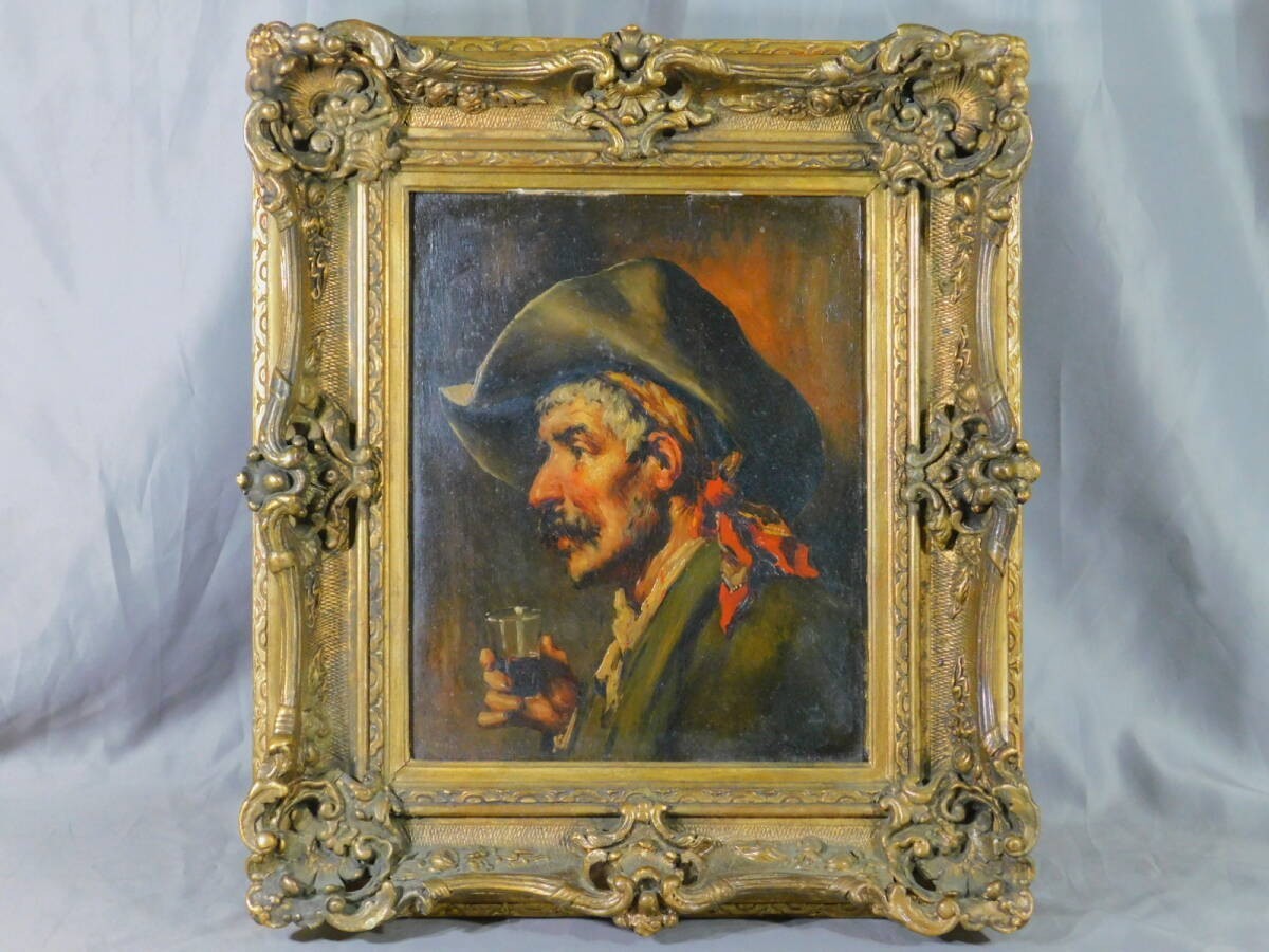 Romana Arregui Oil Painting Portrait Man with Wine Glass F3 Spanish Bilbao