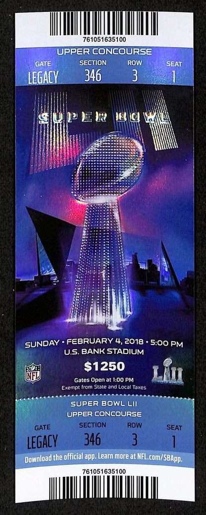 2018 Super Bowl Lii 52 Full Unused Mint Authentic Ticket Eagles Vs Patriots 8874