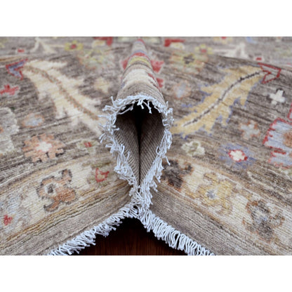 8'X9'9" Brown Peshawar Heris All Over Design Pure Wool Hand Knotted Rug