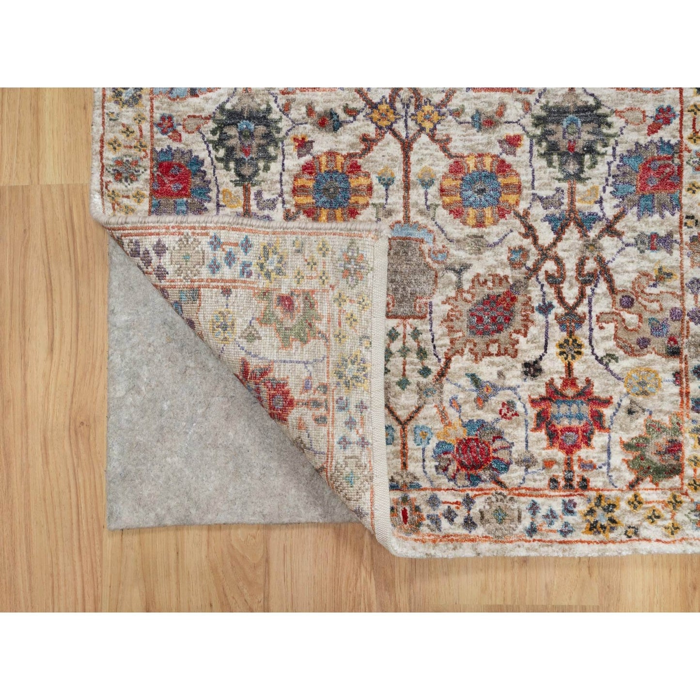 2'6"X18'4" White Tebraz Vase Hand Knotted Silk And Wool Xl Runner Rug