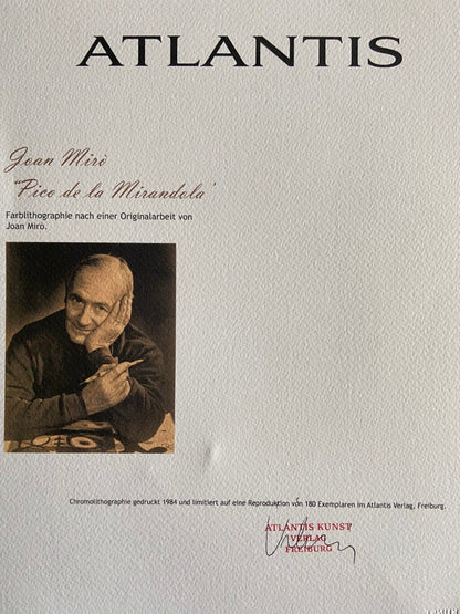 Joan Mir 'Pico De La Mirandola' Lithograph Signed Op Numbered In Pencil