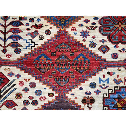 8'4"X9'3" Navajo White Turkish Knot Design Wool Hand Knotted Oriental Rug