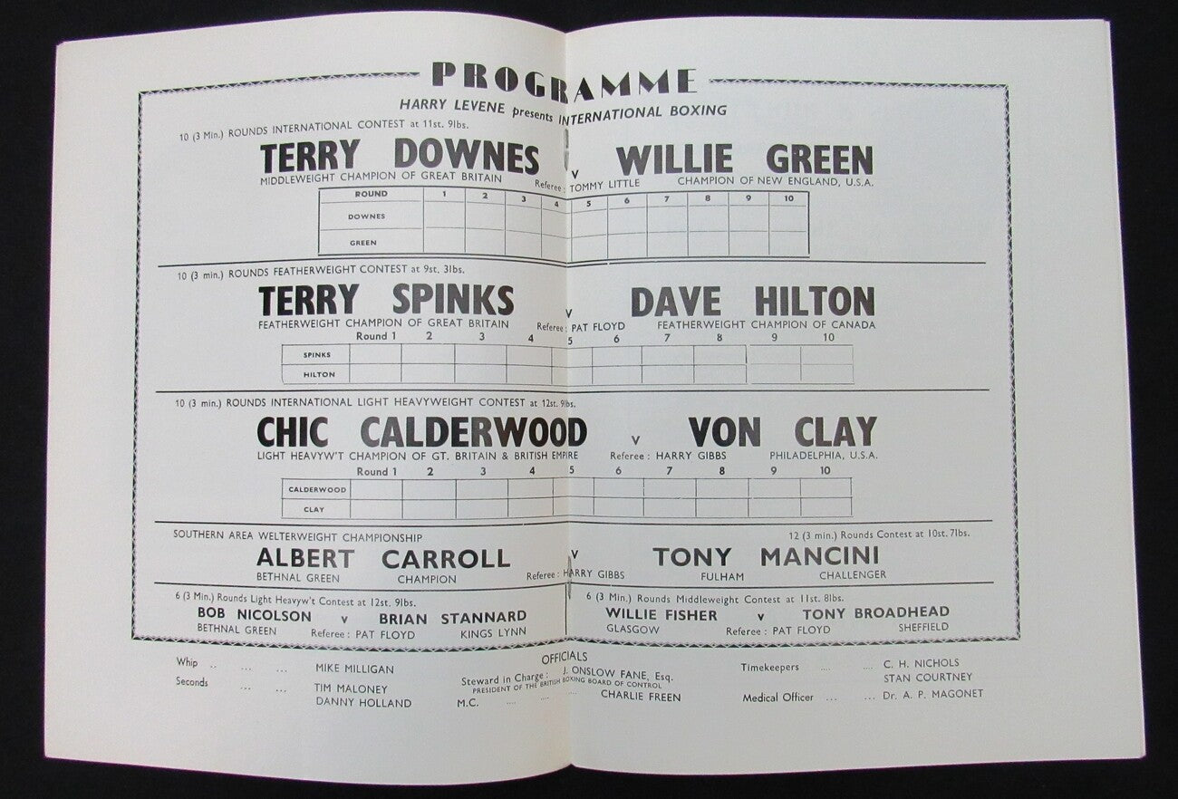 1961 Terry Downes Vs. Willie Green Boxing Program @ Wembley Stad. 150652