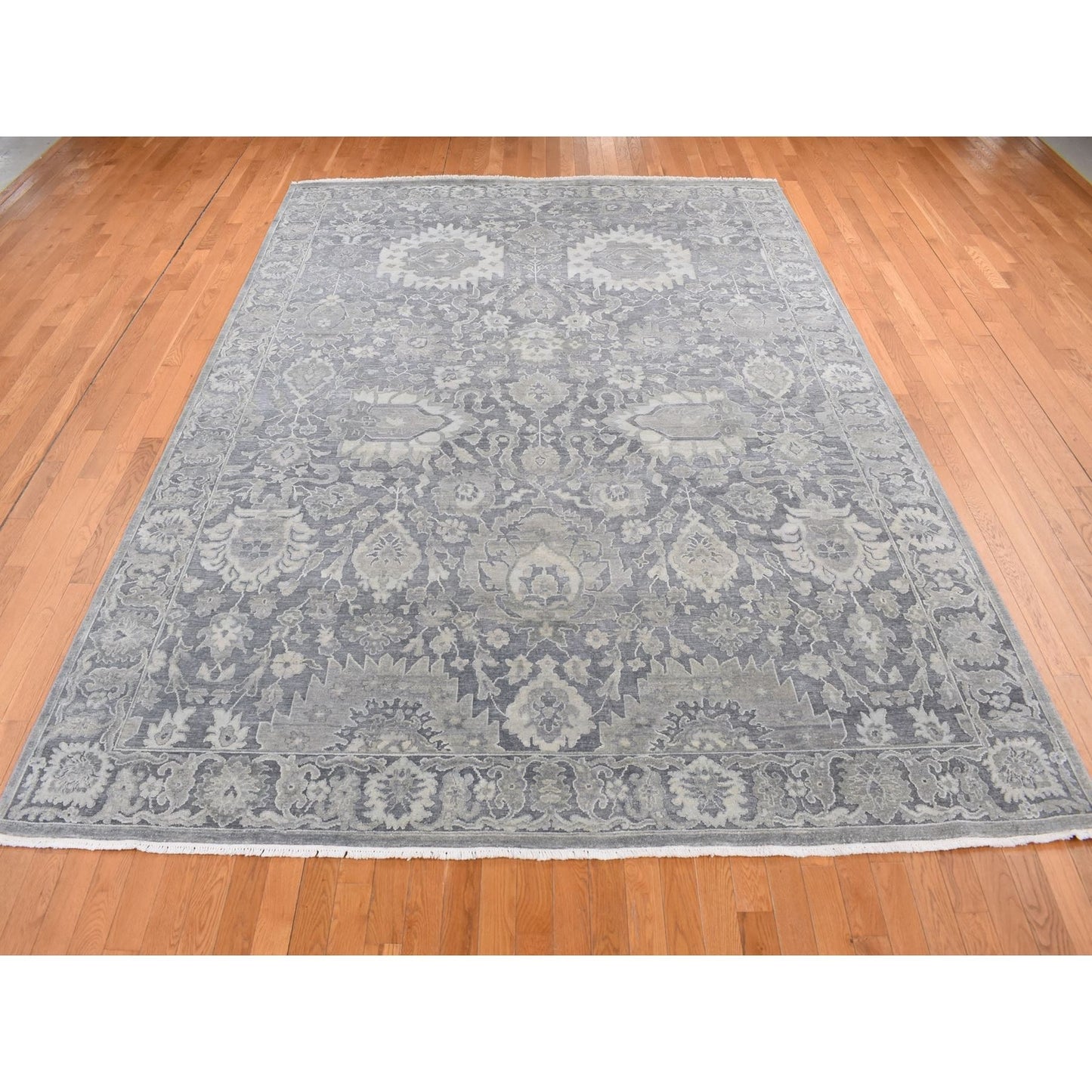 9'X12'4" Gray Silk With Textured Wool Hand Knotted Oushak Influence Rug