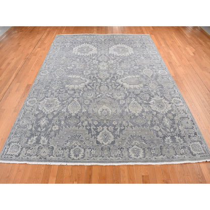 9'X12'4" Gray Silk With Textured Wool Hand Knotted Oushak Influence Rug