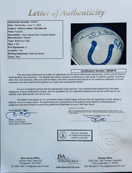 Johnny Unitas & Earl Morrall Autographed Colts Mini Helmet (Jsa)