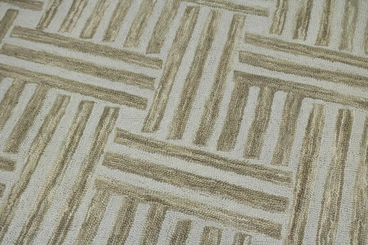 Hand-Knotted Tan Geometric Wool Area Rug Modern