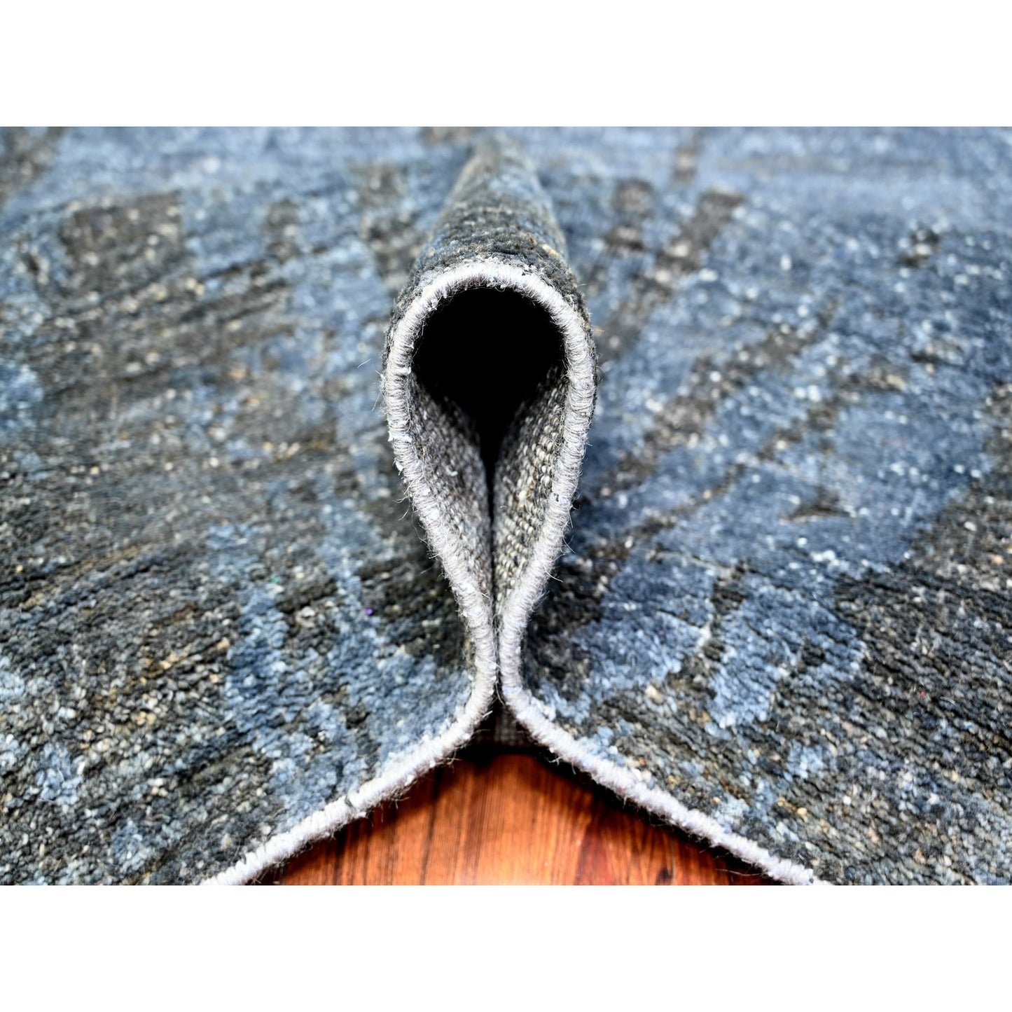 8'10"X12'1" Blue Gray Modern Tree Design 100% Wool Hand Knotted Rug