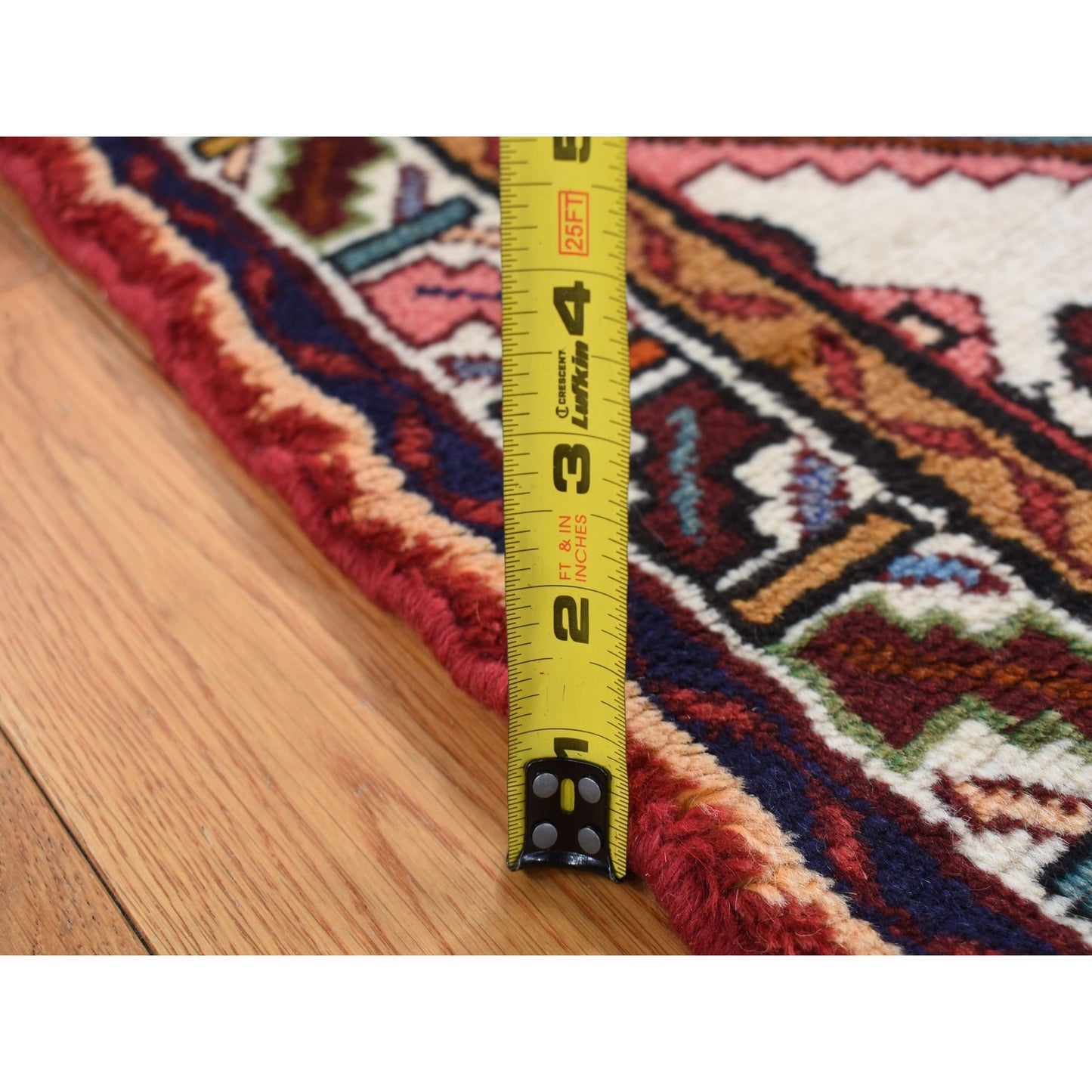 3'5"X5'1" Red New Zoroastrian Khamadan Design Pure Wool Hand Knotted Rug