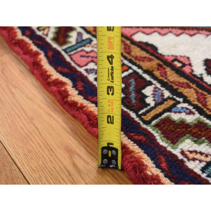 3'5"X5'1" Red New Zoroastrian Khamadan Design Pure Wool Hand Knotted Rug