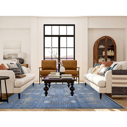 Rug 8'x9'8" Bdazzled Blue Snowflake Geometric Design Oriental