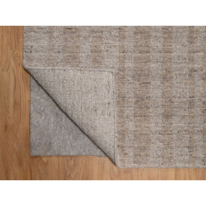 2'7"X8' Brown Hand Loomed Natural Wool Vertical Stripes Design Runner Rug