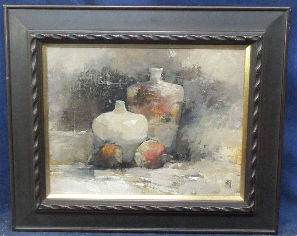 Cai Guo-Hua Original Oil Painting Still Life Vessels Fruit Signed Framed