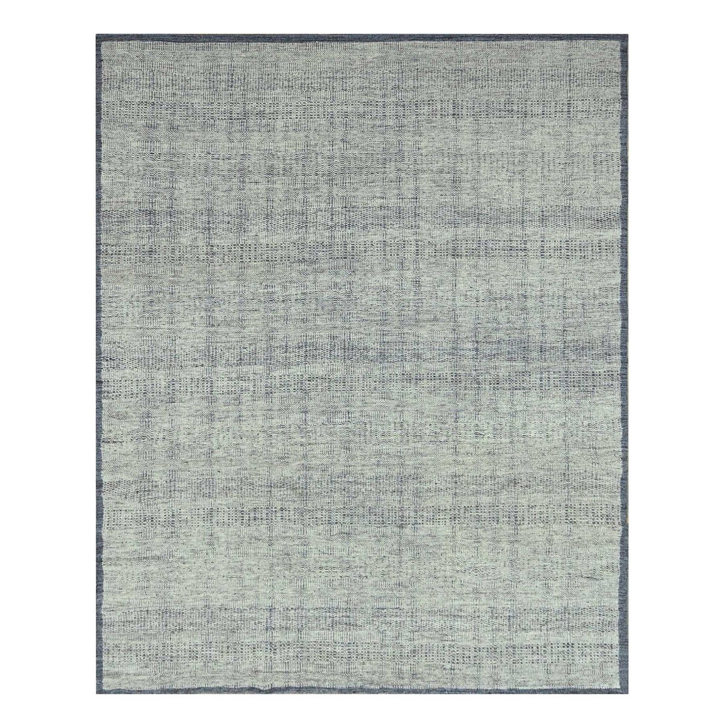 7'10"x10' Yale Blue Wool Rug Distressed Oxidized Grass Design Hand Knotted