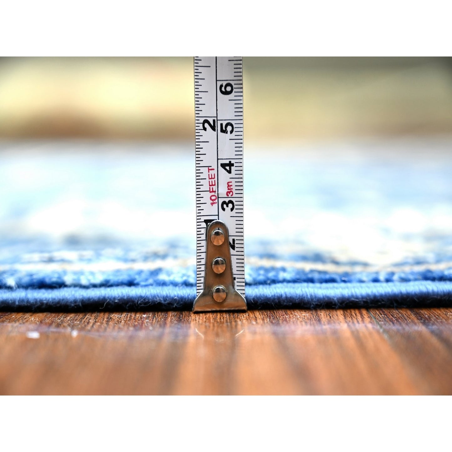 3'7"X10' Sapphire Blue Wool Fine Peshawar Hand Knotted Wide Runner Rug