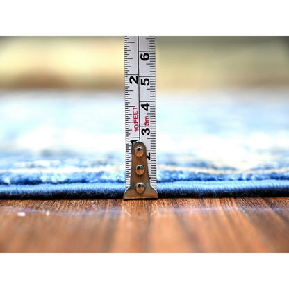 3'7"X10' Sapphire Blue Wool Fine Peshawar Hand Knotted Wide Runner Rug